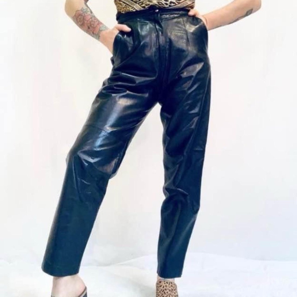 High-waisted Black Leather Pants